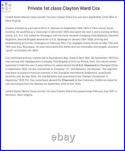 N? 86685 China Marine Corps Good Conduct Medal Numbered Named Clayton Cox 1929