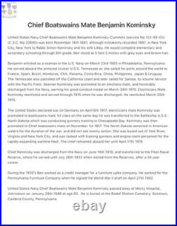 Named 1910 Navy Good Conduct Medal Cbm Benjamin Kominsky Numbered Ww1 +research