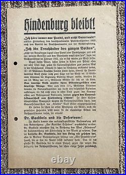 ORIGINAL HINDENBURG DEFEATS HITLER APRIL 10th 1932 ELECTION ELECTION PAMPHLET