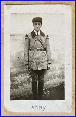 ORIGINAL POST-WW1 GERMAN FREIKORPS MUSICIAN with FLUTE c1919 PHOTO POSTCARD RPPC