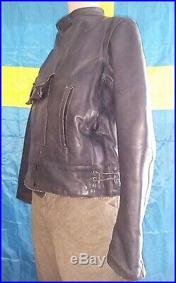Old Swedish Military Original Motorcycle German Leather Jacket Model fm 1954