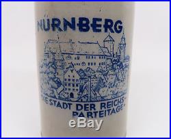Old WWII vintage antique Nurnberg beer mug ceramic stein WWI Imperial German 1L