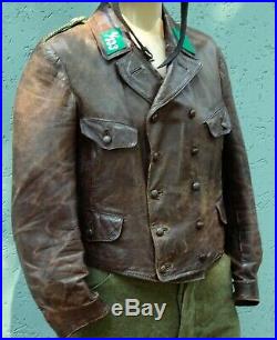 Old original German Sturm 4 leather jacket military motorcycle coat Horsehide