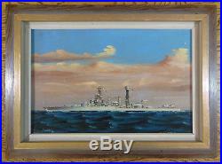 Oliver Houston Painting, Signed Original, Uss Tennessee, Oil On Canvas, 1936