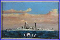 Oliver Houston Painting, Signed Original, Uss Tennessee, Oil On Canvas, 1936