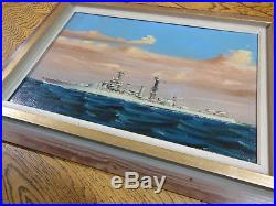 Oliver Houston Painting, Signed Original, Uss Tennessee, Oil On Canvas, 1936