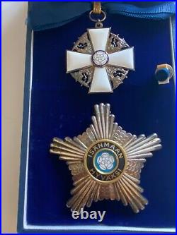 Order of the White Rose of Finland 1st Class Breast Star Neck Badge with Bow Tie