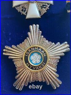 Order of the White Rose of Finland 1st Class Breast Star Neck Badge with Bow Tie