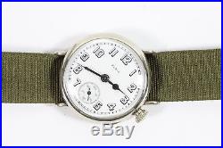Original 1925 Elgin 15j Military Trench Watch Enamel Dial Hand Winding WORKING