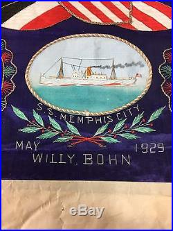 Original 1929 USS Memphis City Named Embroidered Tapestry