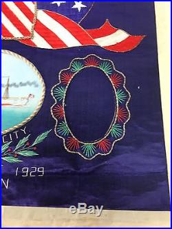 Original 1929 USS Memphis City Named Embroidered Tapestry