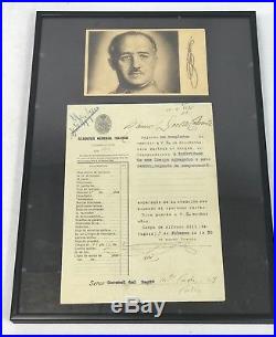Original 1930 Spanish General Francisco Franco Framed Signed Document