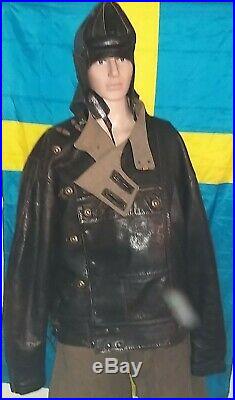 Original 1930s Swedish Big Size Military Motorcycle Police Leather Jacket XXXL