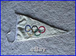 Original 1936 Olympic German Car Pennant Flag w Rope & Metal Fastener Medal Pin