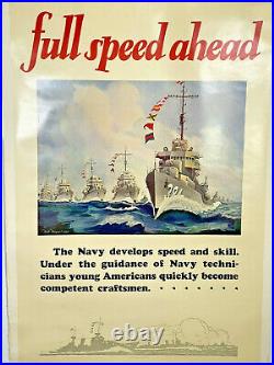 Original 1938 Vintage War Poster NAVY Full speed ahead Estate fresh, Dated