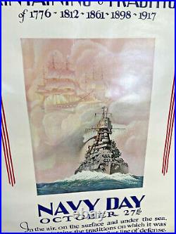 Original 1938 Vintage War Poster NAVY NAVY DAY TRAD Estate fresh, Dated RARE