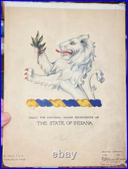 Original Artwork of the State of Indiana National Guard Crest 1924 Watercolor