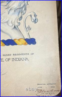 Original Artwork of the State of Indiana National Guard Crest 1924 Watercolor