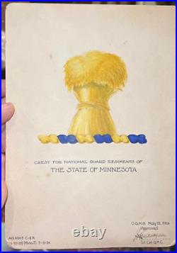 Original Artwork of the State of Minnesota National Guard Crest 1926 Watercolor