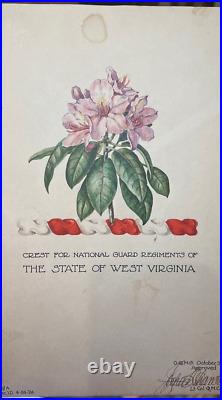 Original Artwork the State of West Virginia National Guard Crest 1926 Watercolor