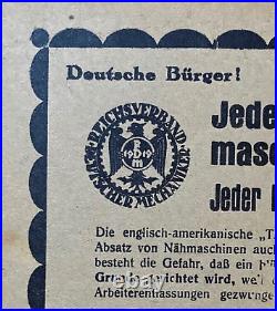 Original German Pre-ww2 Anti American Singer Sewing Machine Broadside 1925