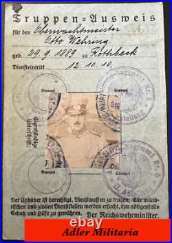 Original Pre-WWII German Army Weimar Reichswehr ID Truppen Ausweis Putsch RARE