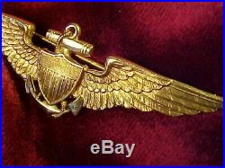 Original Pre Wwii Rare Full Size Bb&b Usn Naval Aviator Wings 14k Gold