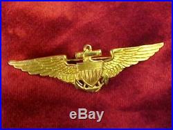Original Pre Wwii Rare Full Size Bb&b Usn Naval Aviator Wings 14k Gold