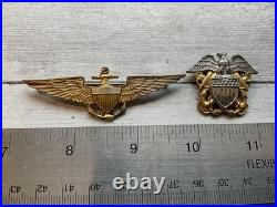Original Pre Wwii Usn Naval Aviator Pilot Wings And Cap Badge