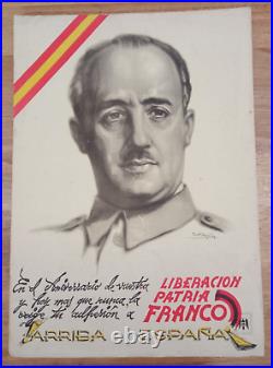 Original Spanish Civil War Liberation Anniv. Poster Signed Featuring Franco