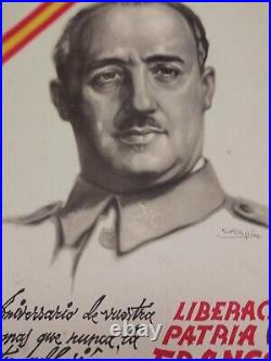 Original Spanish Civil War Liberation Anniv. Poster Signed Featuring Franco