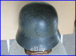 Original Stamped M35 German Camo Helmet w Liner Military WW1 WW2 Badge Medal Pin