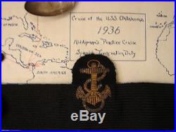 Original USS OKLAHOMA Cap Tally & 1936 Midshipmans Cruise Map & Insignia Group
