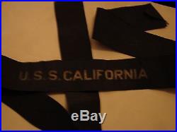 Original WW1-30s USNavy USS CALIFORNIA Gold-Wire Cap Tally RARE Pearl Harbor