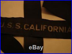 Original WW1-30s USNavy USS CALIFORNIA Gold-Wire Cap Tally RARE Pearl Harbor