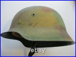 Original WWII German M-1942 Normandy Pattern Helmet, Liner & Chinstrap Size 66