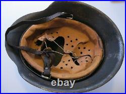 Original WWII German M-1942 Normandy Pattern Helmet, Liner & Chinstrap Size 66