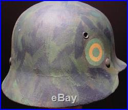 Pre Ww II Argentina Army 1938 German M 35 Kind Fiber Camouflaged Helmet & Decal
