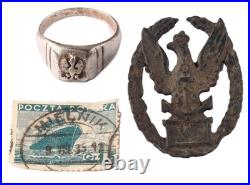 Polish Army Ring Poland WW2 WWII Eagle Navy stamp 1935 Gdynia Ship Anchor Coat