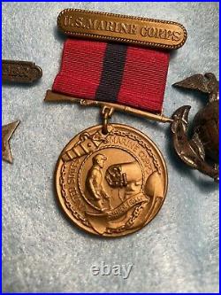 Pre WWII Post WWI Named Marine Good Conduct Medal Engraved EGA Sharpshooter Exc