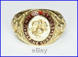 Pre-WWII United States Marine Corps Solid 10k Gold Droop Wing EGA Ring USMC Chin