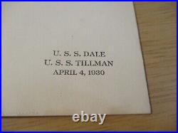 RARE 1930 U. S. NAVY ProgramUSS DALE & USS TILLMAN Destroyers COMMISSIONING/DE