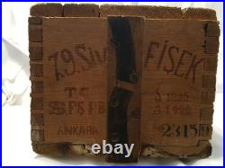 RARE Turkish Post WW1 Pre WW2-1935 Empty Ammo Cartrige Wooden Box Case With Lid