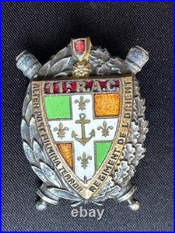 Rare 1929 French 11th Marine Artillery Regiment Brooch -Coat of Arms w Enamel