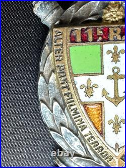 Rare 1929 French 11th Marine Artillery Regiment Brooch -Coat of Arms w Enamel