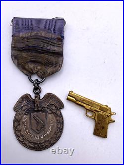 Rare 1937 Pre WW2 Gen. Charles Harrah medal with Colt Pistol adornment Sterling