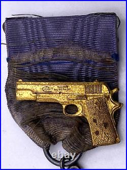 Rare 1937 Pre WW2 Gen. Charles Harrah medal with Colt Pistol adornment Sterling