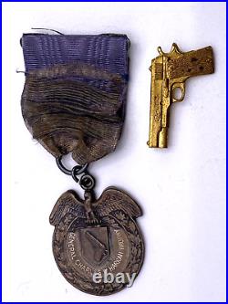 Rare 1937 Pre WW2 Gen. Charles Harrah medal with Colt Pistol adornment Sterling