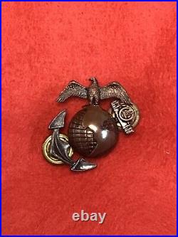 Rare Pre WW2 USMC Officer Fire Bronze Marked Droop Wing EGA