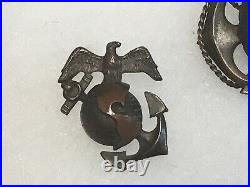 Rare Pre WW2 USMC Officer H&H Marked Service Insignia Group Droop Wing EGA